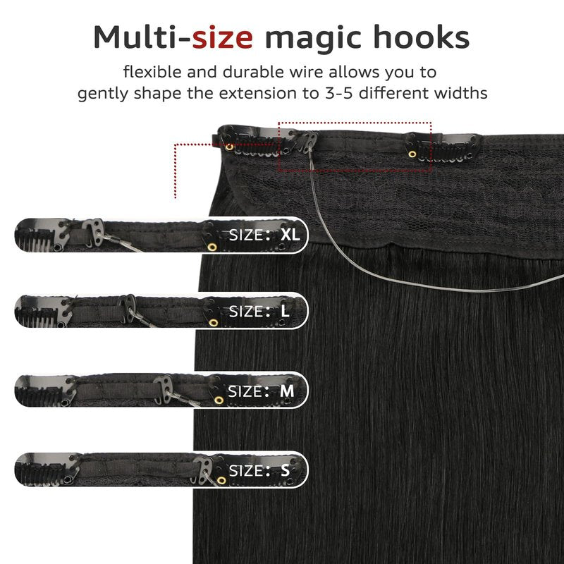 SAFIRENY Wire Hair Extensions Fish Line Hair Extensions Ash Brown to Platinum Blonde Extensions, Invisible Hair Extensions Real Human Hair 14inch 70g Adjustable Size Hair Extensions(#8T/60-14inch)