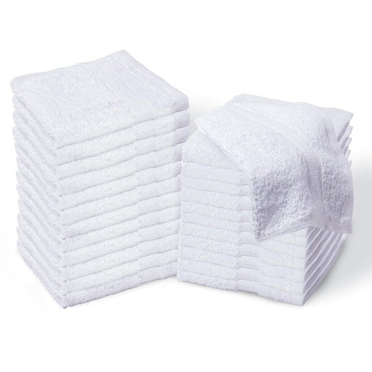 Living Fashions Premium White Cotton Washcloths Set of 24 - Thick Loop Pile Wash Cloths 12"x12" - Ultra-Soft 100% Ring-Spun Cotton Face Towels - Luxury Spa Quality Face Cloths