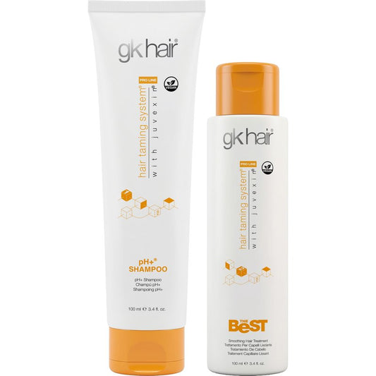GK HAIR – Smoothing Keratin Treatment & pH Clarifying Shampoo Set 3.4 Oz – Frizz Control & Shine Enhancement System for Unruly, Strengthening Hair Healthy With Juvexin V2 Plant Protein & Aloe Vera