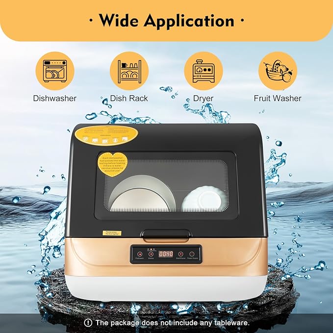110V 800W Countertop Dishwasher w/360°Spray, 3 Wash Programs Portable Dishwasher w/Strong Air-Dry System, Dishwasher for Kitchen, Office, RV, 12-20 Tablewares (17.72 * 15.75 * 17.3in-gold)