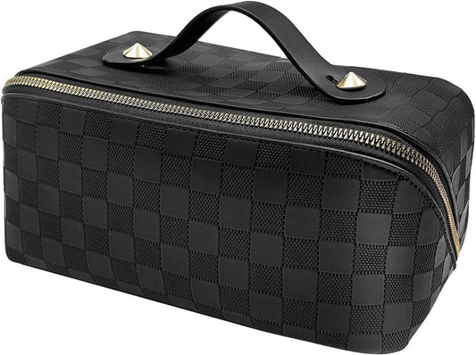 Travel Makeup Bag - Large Capacity Waterproof Organizer with Divider & Handle | Black