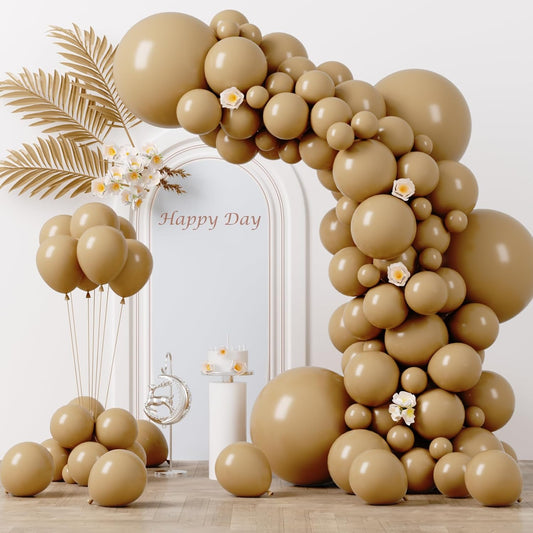 Voircoloria Tan Balloon Garland Kit - 130pcs Light Brown Latex Balloons in Various Sizes for Parties & Events