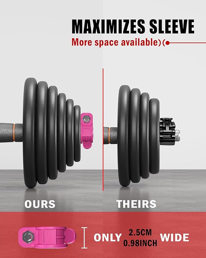 ZY-HUAN Mini Pro Barbell Clips 1 inch I Multi-Size Adjustable Barbell Collar I 1 inch Barbell ClampsIQuick Release Weight Clips Pair of Locking for Dumbbell Bar (Rose)
