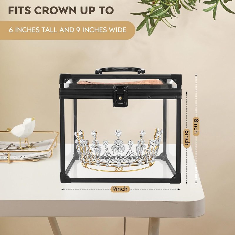 Pageant Crown Box Tiara Carrying Case - Extra Large Clear Acrylic Display Organizer | Black, 9 Inches Wide