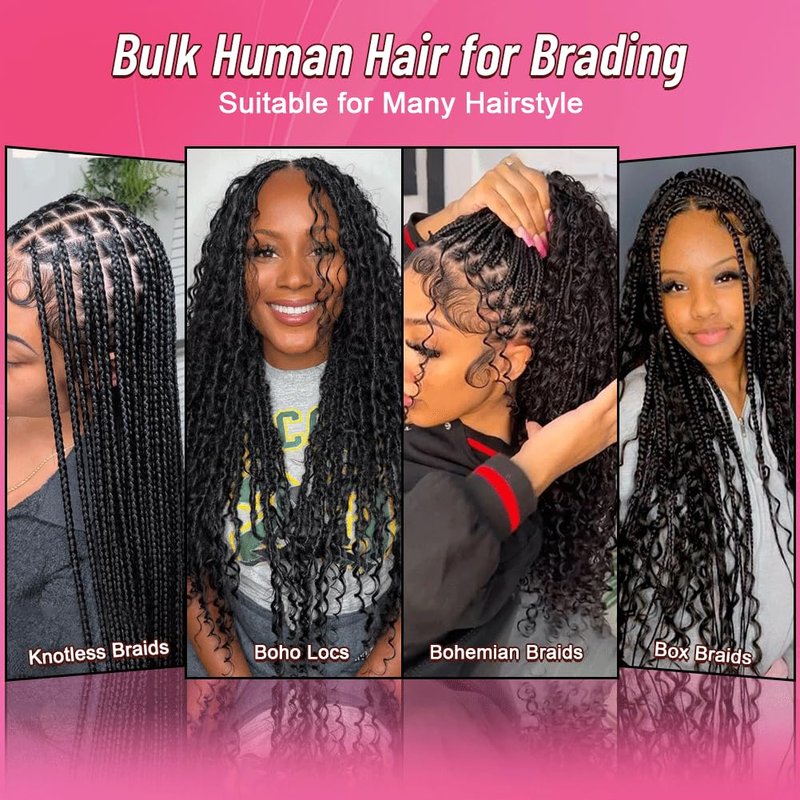 Vrecoda Human Braiding Hair for Boho Braids Curly Deep Wave Bulk Human Hair for Micro Braiding Hair Bohemian Boho Knotless Braids 2 Bundles 100% Human Hair Extensions No Weft Natural Color
