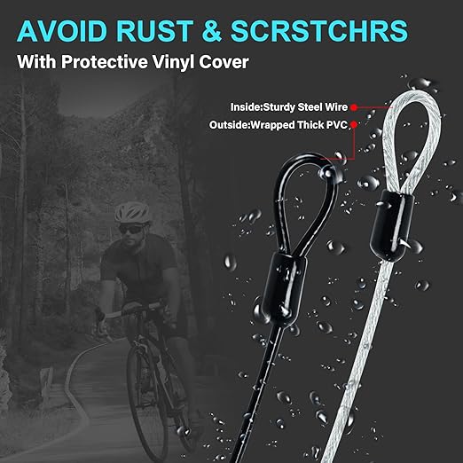 Azuneyeunt 2 Pack Outdoor & Travel Security Cable with Loops, 3.3 ft x 1/8 in (1m x 3mm) Braided Safety Wire, Flexible Steel Safety Cable with Double Loops for Luggage, Outdoor Gear and Gates