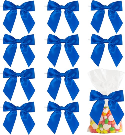 AIMUDI Royal Blue Satin Twist Tie Bows - 4.5" Pre-Tied Gift Wrapping Bows | 36 Pack for Baby Showers & Weddings