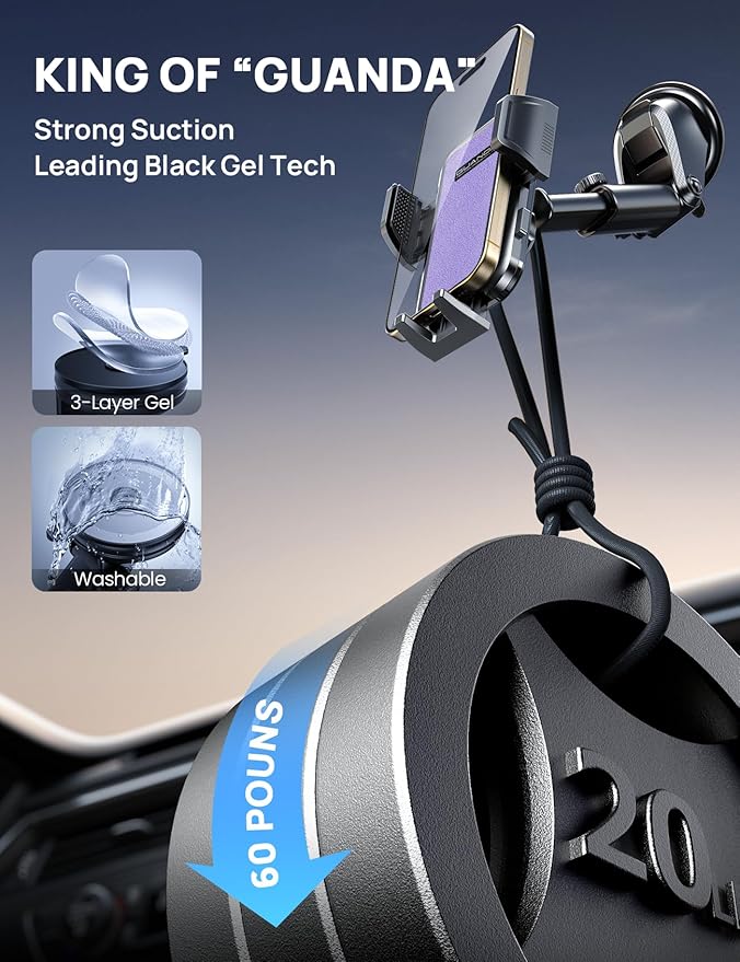 2026 Ultimate Car Phone Holder Mount(+Air Vent Clip) [Military Grade Stable], 360° Rotatable Suction Cup Car Phone Mount for Dashboard Windshield ,Truck Cradle Stand for iPhone 17 16 Pro Max Samsung