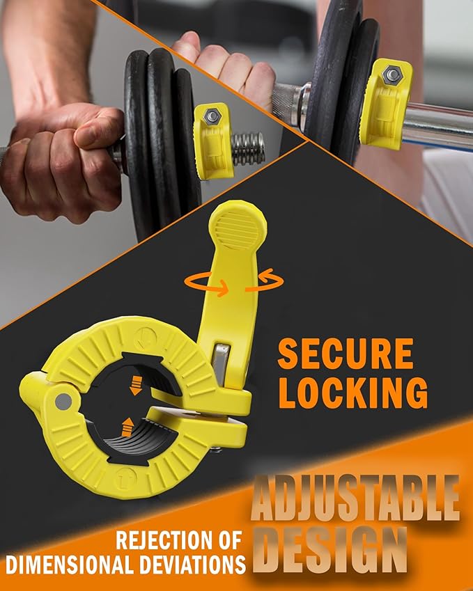 MAXRICH Barbell Clamp 1 inch Multiple Sizes & Adjustable Weight Clips for Quick Release Barbell Collars (Yellow)