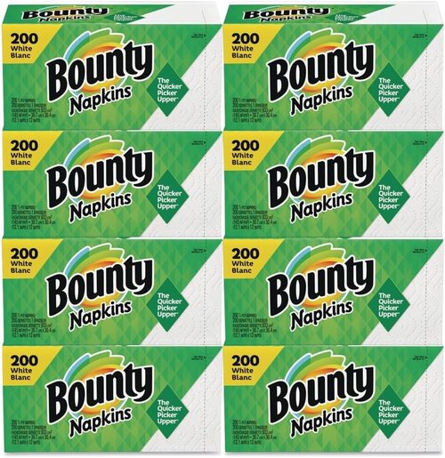 Bounty Quilted Napkins - 1-Ply, White, 12.1" x 12" | 200 Count Per Pack, 8 Packs Per Carton