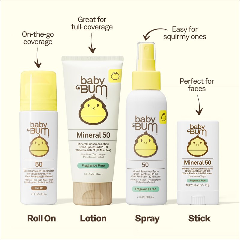 Baby Bum SPF 50 Sunscreen Spray - Mineral UVA/UVB Face and Body Protection for Sensitive Skin - Fragrance Free - Travel Size - 3 oz