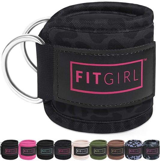 FITGIRL - Ankle Strap (Single) for Cable Machines and Resistance Bands, Work Out Cuff Attachment for Home & Gym, Glute Workouts - Kickbacks, Leg Extensions, Hip Abductors, Women Only (Black Leopard)