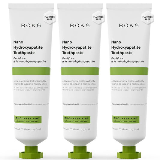 Boka Fluoride Free Toothpaste, Nano Hydroxyapatite Toothpaste, Appropriate for Sensitive Teeth - for Adult, Kids Oral Care - Cucumber Mint Flavor, 4 Fl Oz 3Pk