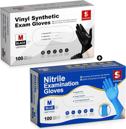 Schneider Nitrile Exam Gloves - 4 Mil Thickness, 12-Inch Extended Cuff | 100-Count Medium Box