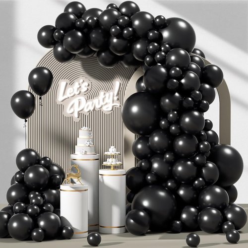 Awenztech Black Balloon Arch Kit - 120pcs Assorted Sizes for Graduation, Halloween & Birthday Decor