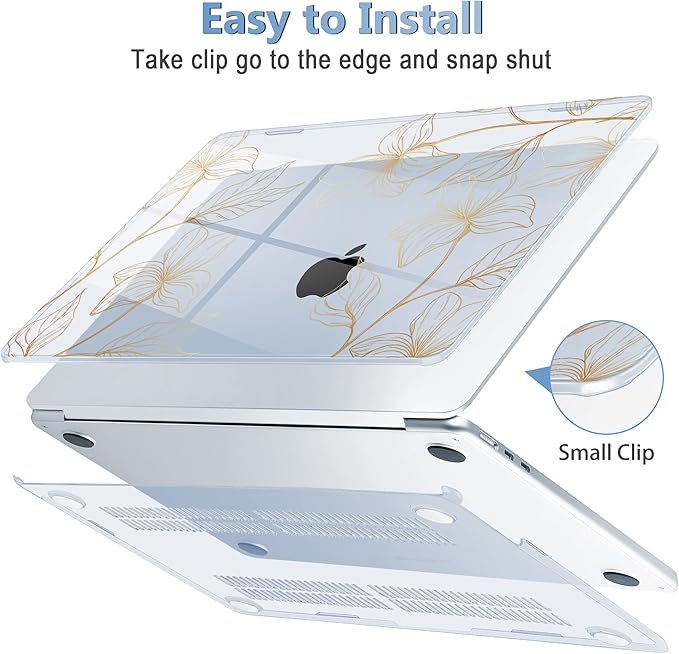 Mektron Case for 2026 MacBook Air 15 INCH M5 A3448 Compatible with M4 A3241 /M3 A3114 /M2 A2941 Printed Plastic Hard Shell Cover with 15.3" Liquid Retina Display Touch ID- Gold Flower S718-Blue