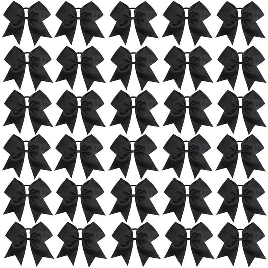 CN 30PCS 8" Large Cheer Bows, Cheerleading Bows Ponytail Holder for Girls, Grosgrain Ribbon Black Cheer Hair Bows with Elastic Hair Tie for Cheerleader College Sports Softball Competition