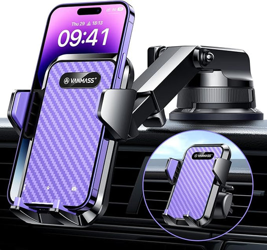VANMASS Phone Holders for Your Car [Super Suction Cup] Cell Phone Mount Car Dashboard Windshield Vent Desk Fit for iPhone 17 Pro Max 16 15 14 Universal Handsfree Automobile Vehicle Cradle,Purple