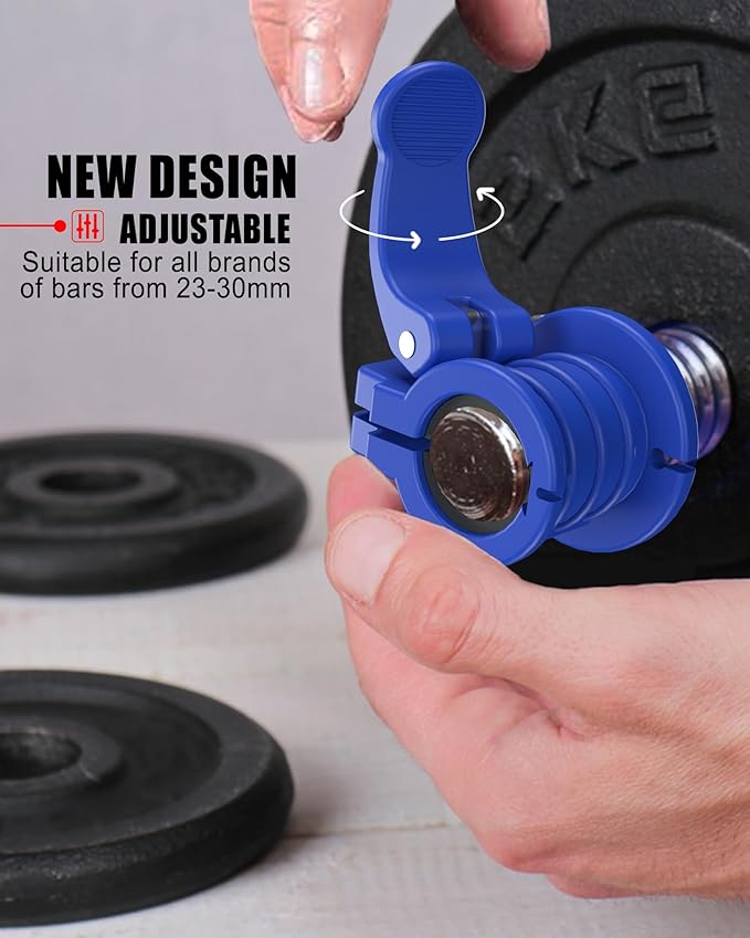 ZY-HUAN Barbell Clips 1 inch Barbell Clamps 0.9-1.18inch Quick Release Weight Clips for Bars Multi-Size Adjustable Olympic Barbell Clamps (All Blue 0.9-1.18inch)