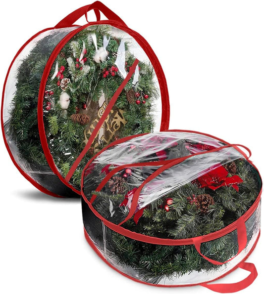 ProPik Christmas Wreath Storage Bag - Waterproof PVC Container for 48-Inch Wreaths | 2-Pack with Handles