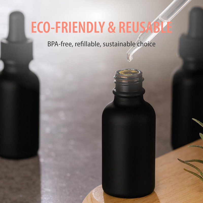 Focus Nutrition Black Boston Round 1 oz Dropper Bottles | Glass Dropper Bottles for Essential Oils & Aromatherapy | Travel Size 1 oz | 24 Pack