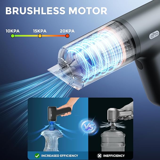 EPROEON EV1395 Cordless Handheld Vacuum Cleaner - 75W 12000Pa Strong Suction, 14-24min Runtime, 0.14L Dust Bin, Multi-Accessories for Stairs, Floors & Narrow Spaces