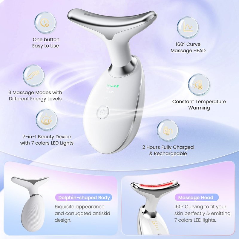SEELE 2025 Upgrade Neck and Face Massager, 7-Color Light and Thermal Care, Enhances Skin Radiance and Relaxation, Ideal for Home and Travel Use