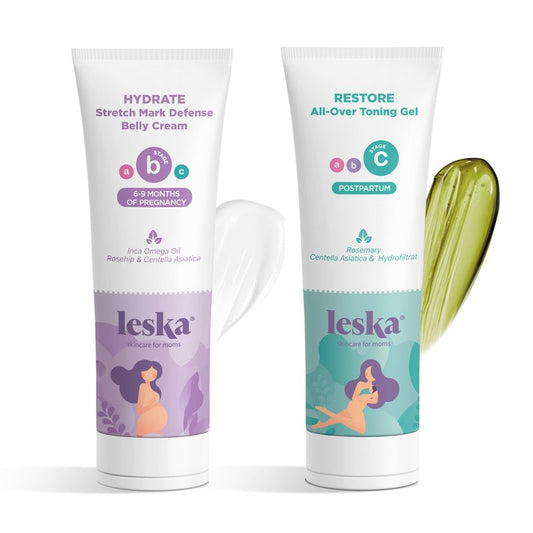 Leska Maternity Stages B & C Set | HYDRATE Belly Cream & RESTORE All-Over Toning Gel | Pregnant Moms Months 6-9 and Postpartum | Part of Complete 3-Part Maternity Skincare System (Set of 2, 4oz each)