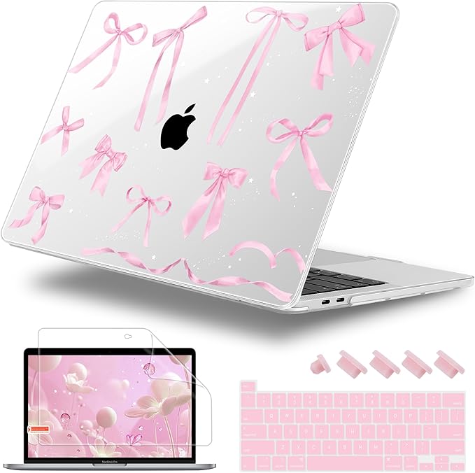 Lepeoac for MacBook Pro 16 inch Case 2019 2020 Release Model A2141, Plastic Hard Shell Cover with Keyboard Cover & Screen Protector for MacBook Pro 16 inch with Touch Bar & Touch ID, Bowknot