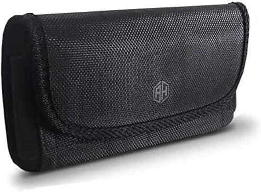 AH Military Grade Nylon Cell Phone Pouch - Clip Holder for Belt Loop, Fits iPhone 13/14 Max/Pro, S20 Plus, Otterbox (Large)