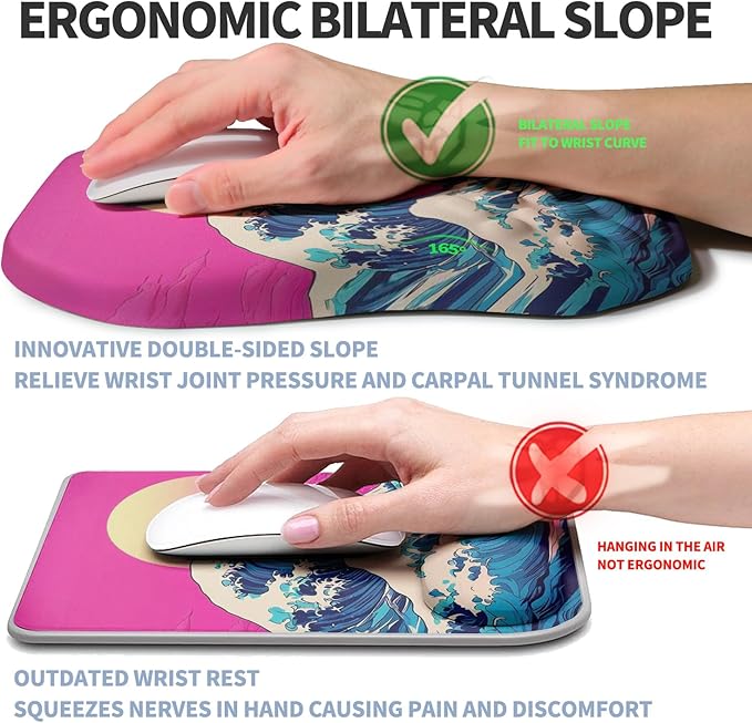 Gleamtide Ergonomic Raised Mouse Pad Wrist Support with Bilateral Slope Memory Foam Mousepad for Wrist Rest and Carpal Tunnel Pain Relief 11.8x7.9〃Twilight Waves