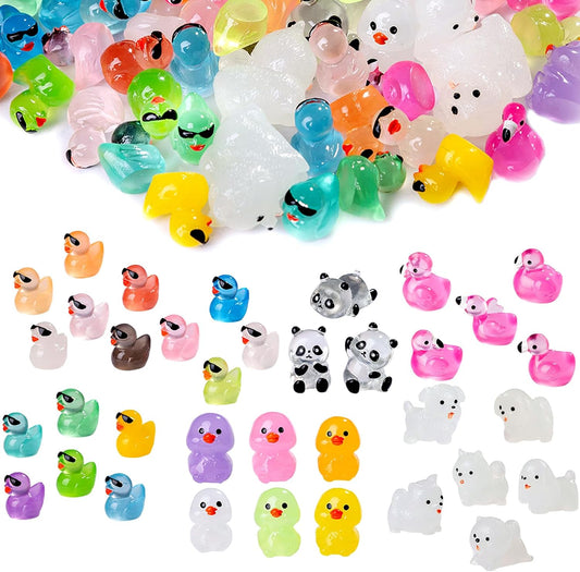 Skiennix 120PCS Mini Resin Animal Figurines - Colorful Glow in the Dark Decor for Gardens & Parties