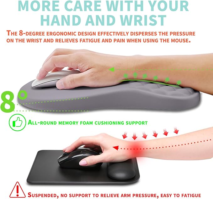 Kuosgm Ergonomic Mouse Pad Wrist Support with Memory Foam Massage Bulge, Carpal Tunnel Pain Relief Mousepad Wrist Rest for Mouse(12x8 inch, Silver Gray Light Purple)