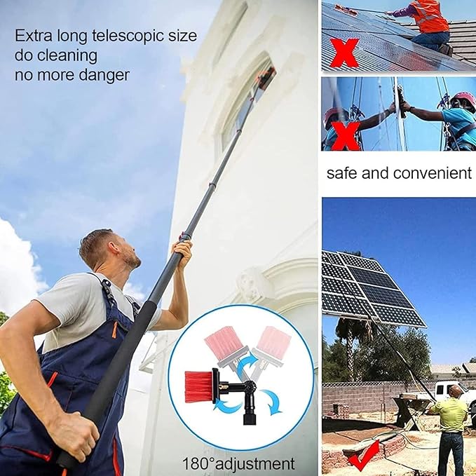 Telescopic Cleaning Brush, Multi-Purpose Water Spray Brush, Solar Panel Cleaning Equipment, Telescopic Hydrocleaner, 3.6m-10.8m, Roof Cleaning Tools Window Cleaner Kit,30ft/9m-55cmBrushhead