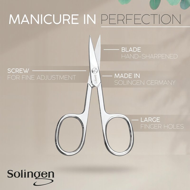Manicure Set Solingen Made in Germany - 7 Piece Exclusive Finger & Toe Nail Clippers Kit for Women and Men in Real Leather Case, Color Blue
