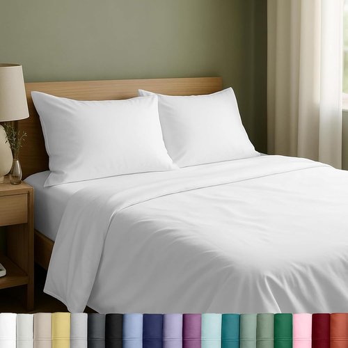 California Design Den Queen Sheet Set - 100% Natural Cotton Bedding with Deep Pockets, Soft Sateen Weave (White)