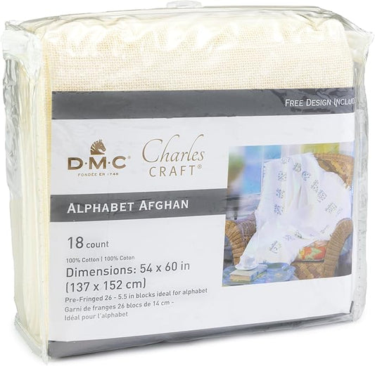 DMC Charles Craft Alphabet Afghan 18 Count 54"X60", Ecru