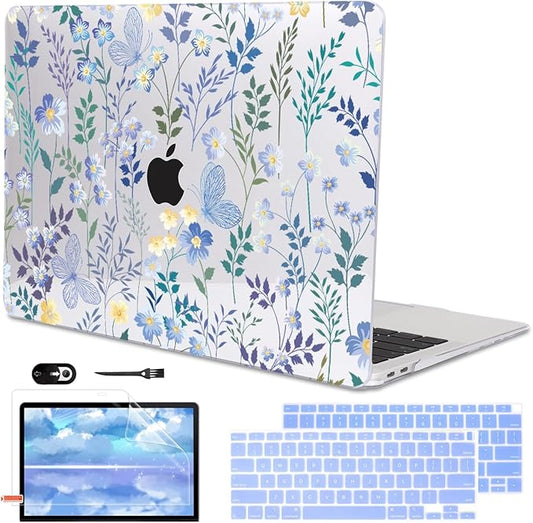 LCMOCICO Compatible with 2021 2020 MacBook Air 13 inch Case M1 A2337 A2179 A1932 2018 2019 Release, Pattern Plastic Hard Shell Case & Keyboard Cover for Mac Air 13 Touch ID, Meadow Wildflower