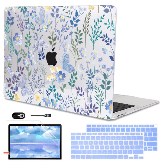 LCMOCICO Compatible with 2021 2020 MacBook Air 13 inch Case M1 A2337 A2179 A1932 2018 2019 Release, Pattern Plastic Hard Shell Case & Keyboard Cover for Mac Air 13 Touch ID, Meadow Wildflower
