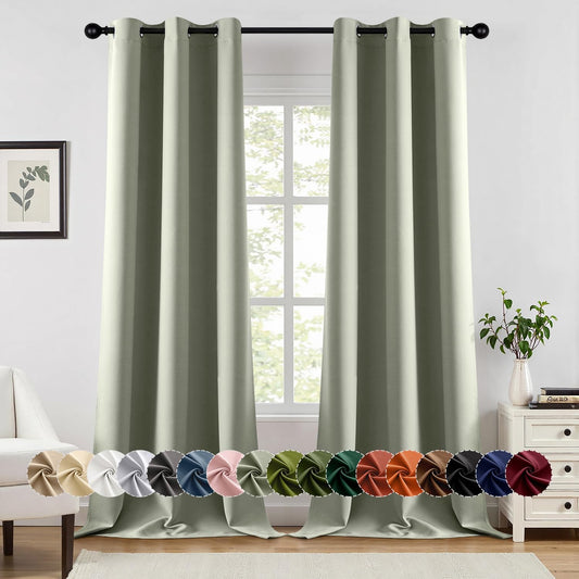 MIULEE Sage Green Blackout Curtains - Thermal Insulated Room Darkening Drapes | 90 Inches Long, 2 Panels