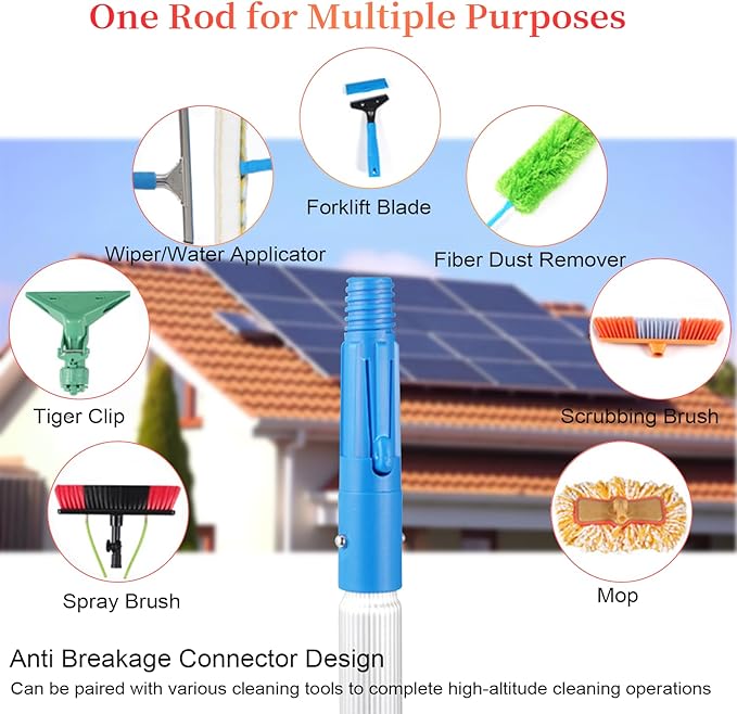 Water Fed Pole Kit 35 FT Adjustable Solar Panel Cleaning Kit Cleaner Tool for Window Glass Roof Outdoor Glass Brush Window Washing Equipment (35FT)