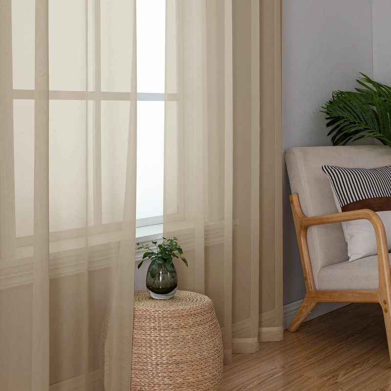 OWENIE Sheer Curtains 72 Inches Long for Bedroom Living Room, Rod Pocket Fimly Solid French Door Curtains Set of 2, Elegant Taupe Voile Curtains Panels Window Treatments, 42" Width