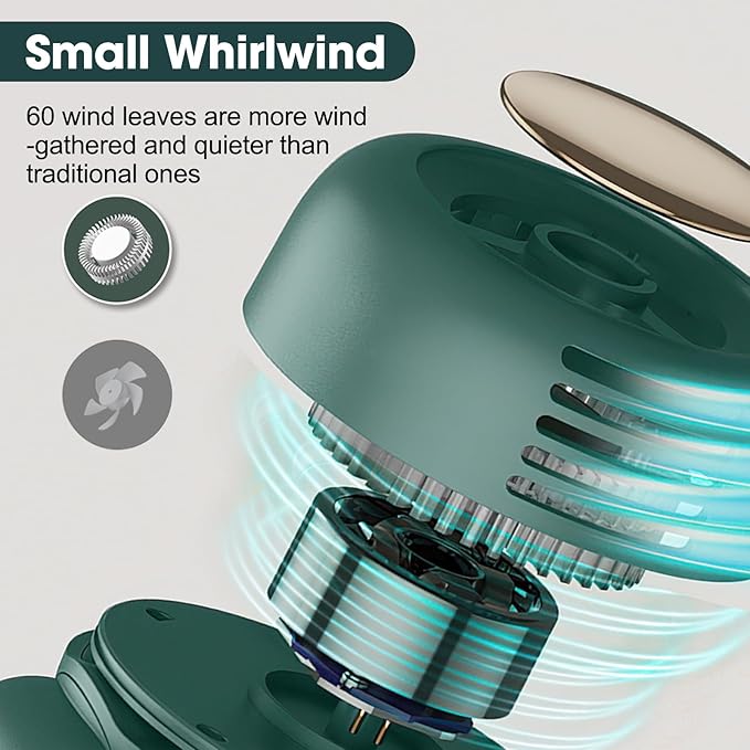 Small Clip Fan, Personal Waist Fans,Portable Silent Mini Bladeless Fan Clip On for Shirt ,Hands-Free Personal Clip Fans 3 Speeds,Clips on Waist Neck Fanes for Outdoor,Camping,Travel,Office (Green)