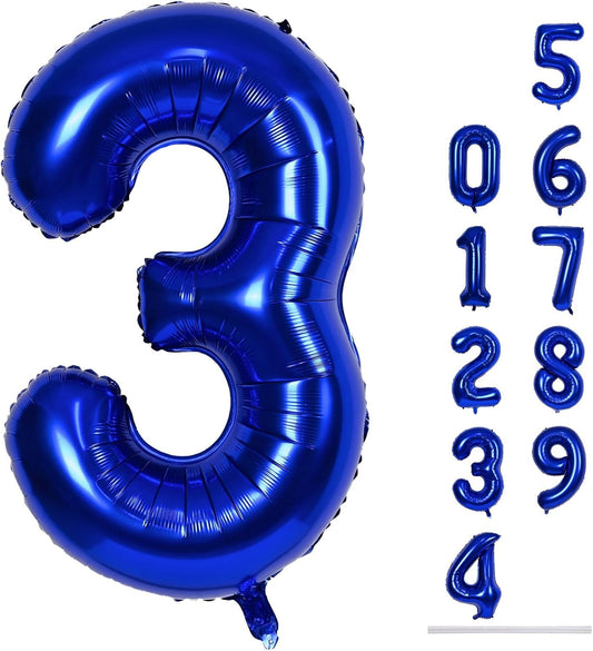 Skiennix Navy Blue Number 3 Balloon - 40In Self-Inflating Foil Balloon for 3rd Birthday Party Decorations