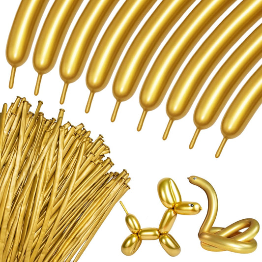 Skiennix 260 Metallic Gold Balloons - Long Latex Twisting Balloons for Animal Modeling | 100 Pcs