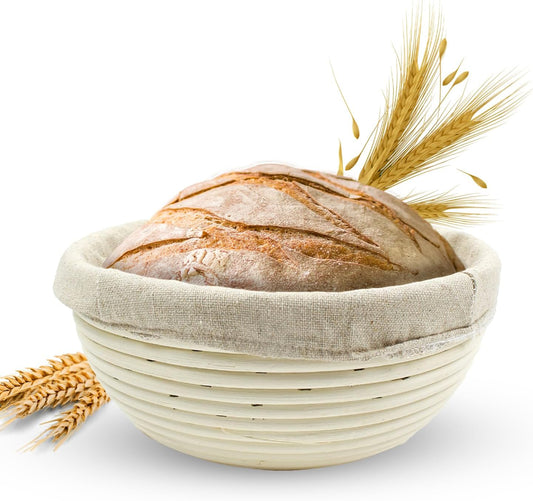 Vollum Banneton Bread Proofing Basket - Handwoven Rattan Cane for Artisan Sourdough | 8.5 x 3 In, 1-Pound Round