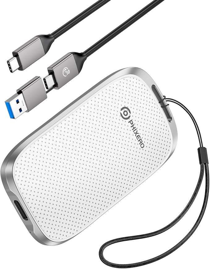 PHIXERO 2TB Portable SSD, Type-C Interface, Up to 5Gbps, Built-in mSTAT SSD for Ultra-Fast Data Transfer,White