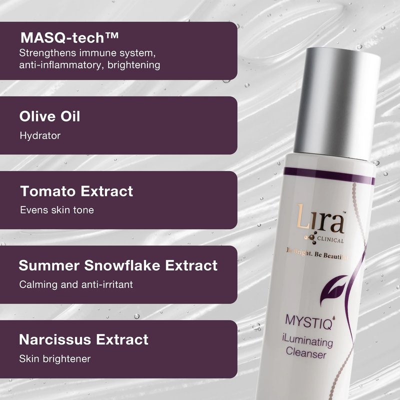 Lira Clinical MYSTIQ iLuminating Cleanser - Moisturizing Face Wash with Vitamin C, Orange Plant Stem Cells, and Plant Extracts - Gentle Facial Cleanser Supports Skin Barrier and Hydration - 6 Oz
