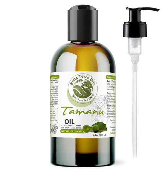 Bella Terra Oils - Natural Tamanu Oil 8 oz - Treasure Chest of Skin Nourishment, High in Vitamin E & Fatty Acids, Enhance Your Skin's Natural Glow