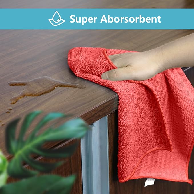 HOMEXCEL Microfiber Cleaning Cloth, Premium Microfiber Towels for Cars, Lint Free, Scratch-Free, Highly Absorbent, Reusable Cleaning Rags for Car, Household, Kitchen, Window(Red,100)